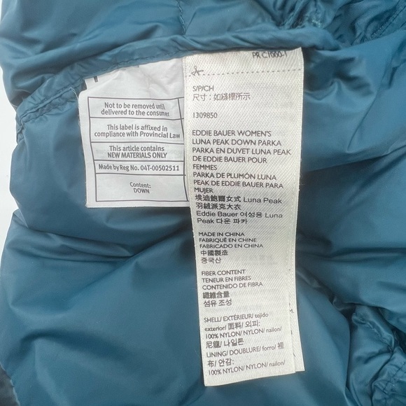 Eddie Bauer Peacock Blue Luna Peak Down Hooded Parka Coat Size Small Women's - Picture 5 of 6